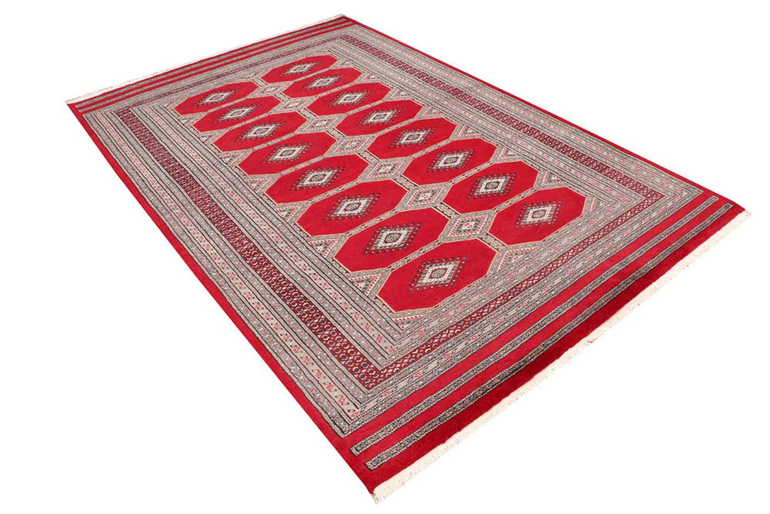 Dark Red Pakistani Jaldar Rug 5' 6" x 8' 4" Hand-Knotted | No. QA10069