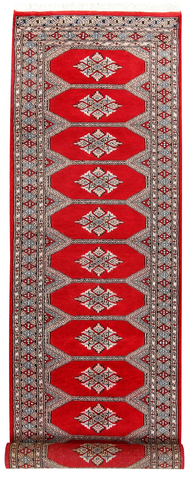 Red Pakistani Jaldar Rug 2' 4" x 9' 3" Hand-Knotted | No. QA10132