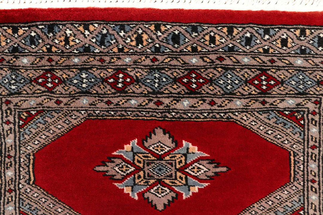 Red Pakistani Jaldar Rug 2' 4" x 9' 3" Hand-Knotted | No. QA10132
