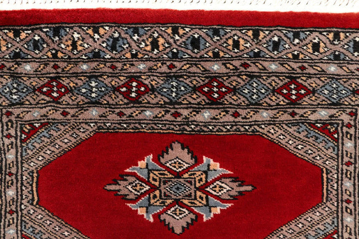 Red Pakistani Jaldar Rug 2' 4" x 9' 3" Hand-Knotted | No. QA10132