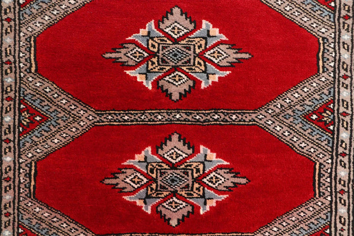 Red Pakistani Jaldar Rug 2' 4" x 9' 3" Hand-Knotted | No. QA10132