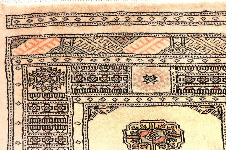 Antique White Pakistani Bokhara Rug 2' 7" x 10' 3" Hand-Knotted | No. QA10189