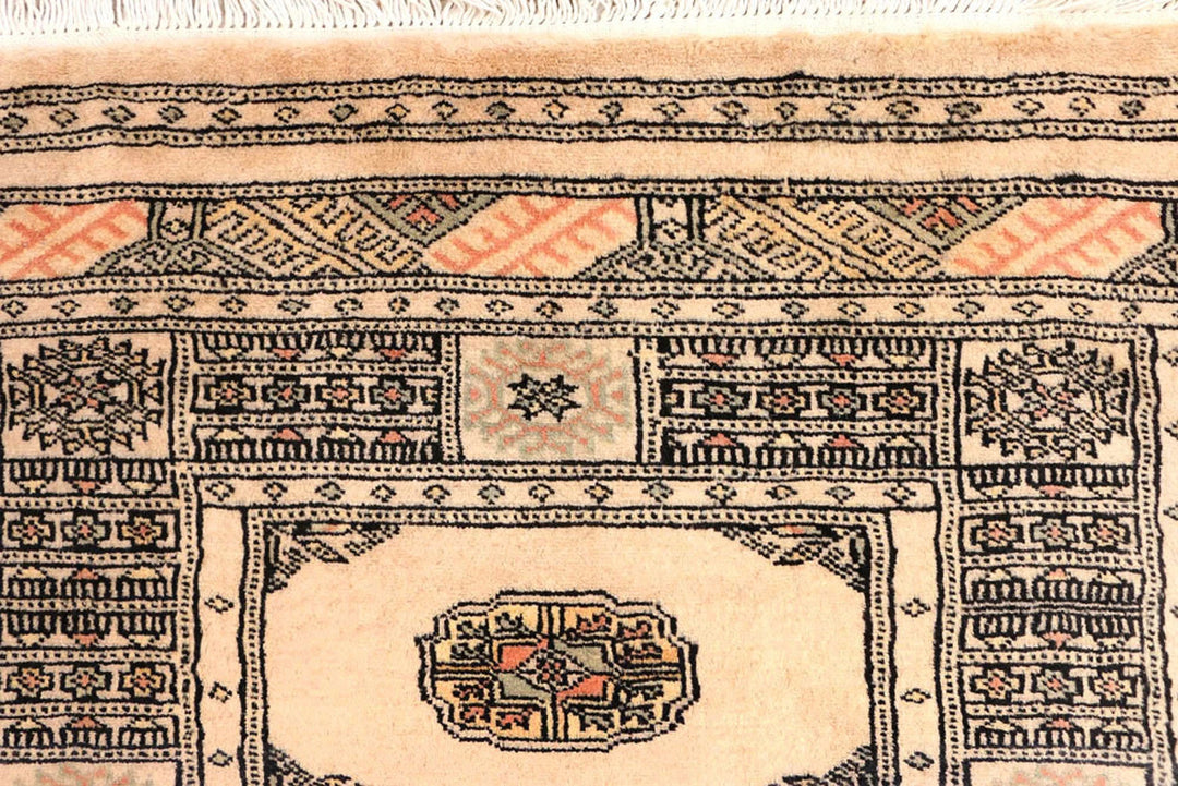 Antique White Pakistani Bokhara Rug 2' 7" x 10' 3" Hand-Knotted | No. QA10189