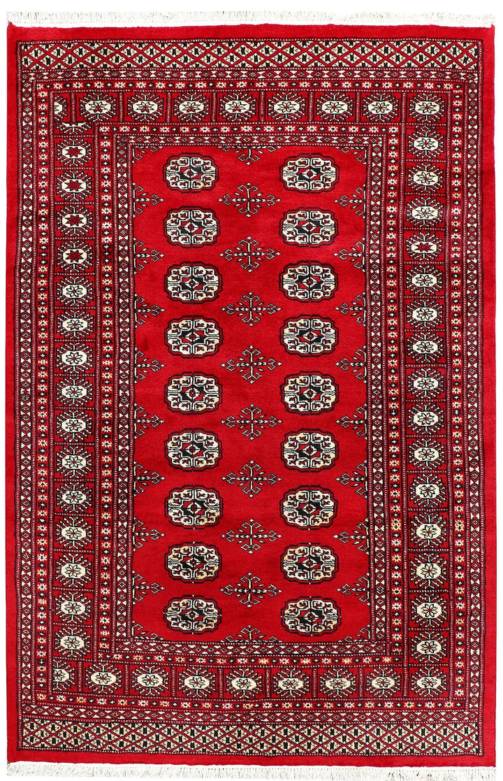 Red Pakistani Bokhara Rug 4' x 6' Hand-Knotted | No. QA10199