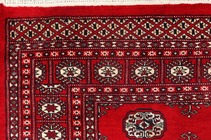 Red Pakistani Bokhara Rug 4' x 6' Hand-Knotted | No. QA10199