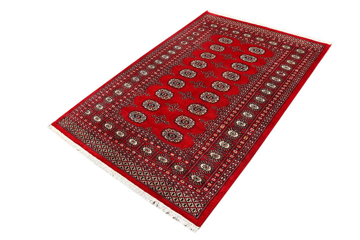 Red Pakistani Bokhara Rug 4' x 6' Hand-Knotted | No. QA10199