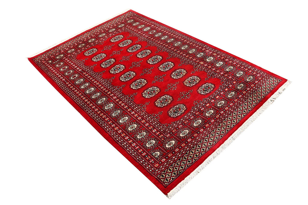 Red Pakistani Bokhara Rug 4' x 6' Hand-Knotted | No. QA10199