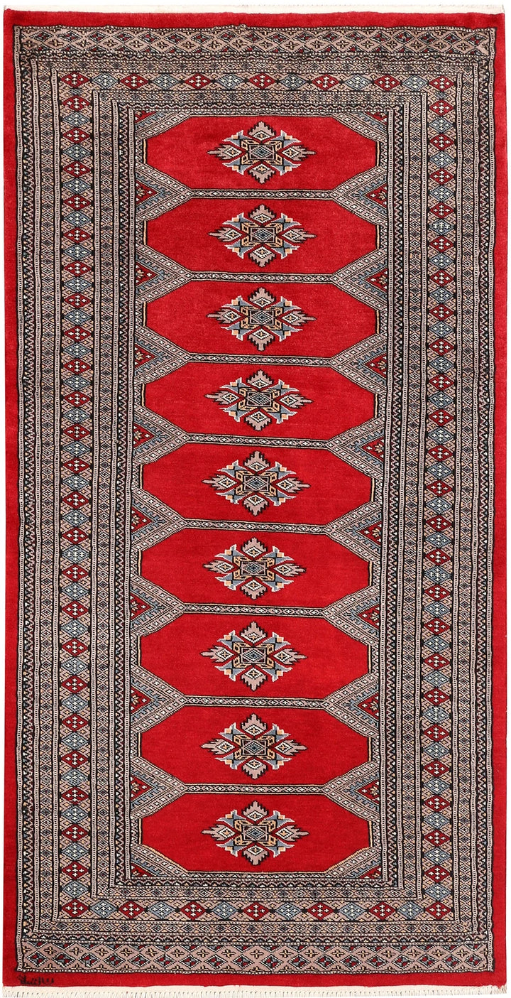 Red Pakistani Jaldar Rug 3' 1" x 6' 1" Hand-Knotted | No. QA10607