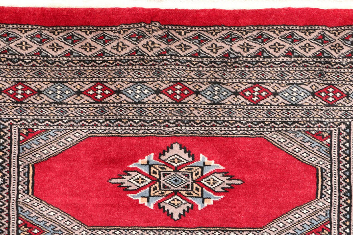 Red Pakistani Jaldar Rug 3' 1" x 6' 1" Hand-Knotted | No. QA10607