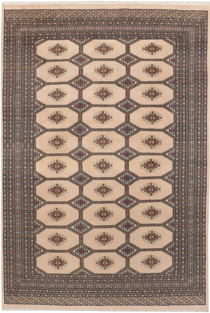 Wheat Pakistani Jaldar Rug 6' 6" x 9' 8" Hand-Knotted | No. QA10691