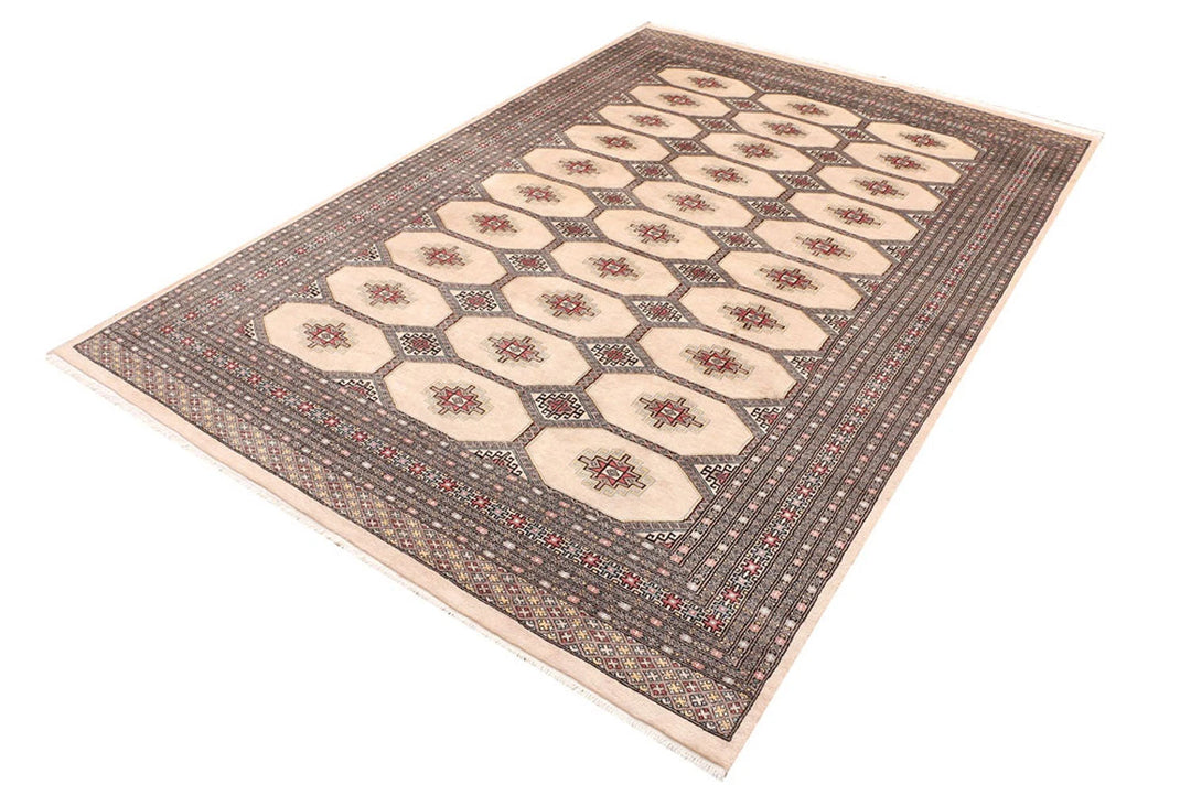 Wheat Pakistani Jaldar Rug 6' 6" x 9' 8" Hand-Knotted | No. QA10691
