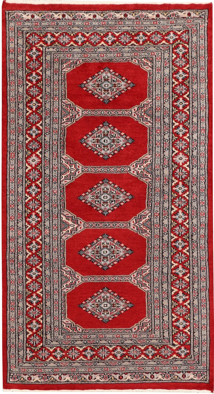 Red Pakistani Jaldar Rug 3' 1" x 5' 9" Hand-Knotted | No. QA10702