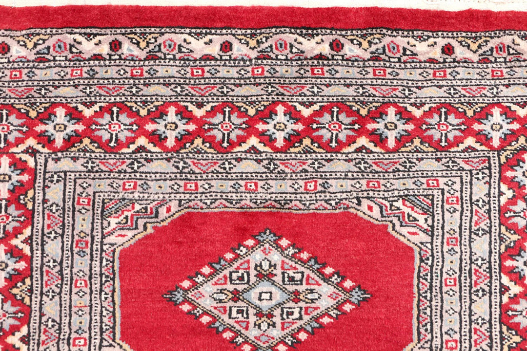 Red Pakistani Jaldar Rug 3' 1" x 5' 9" Hand-Knotted | No. QA10702
