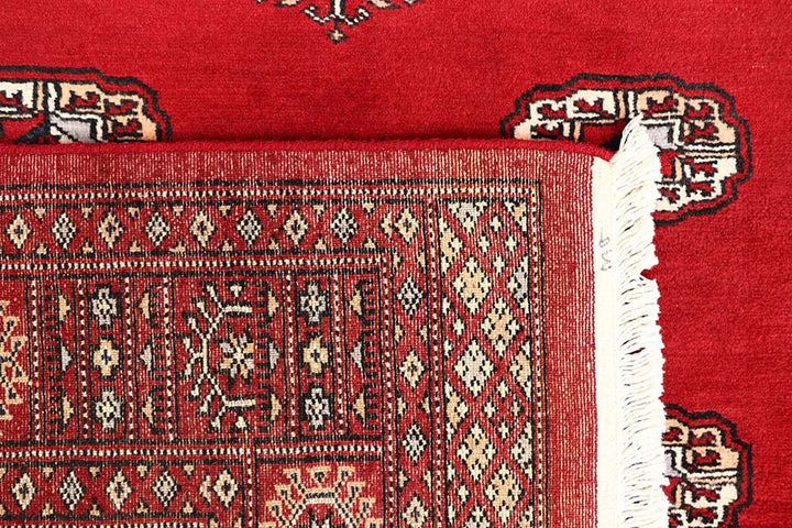 Red Pakistani Bokhara Rug 4' 1" x 6' 2" Hand-Knotted | No. QA10857