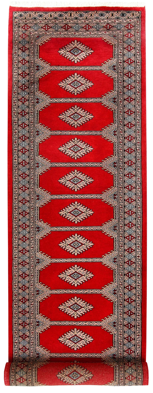 Red Pakistani Jaldar Rug 2' 5" x 10' Hand-Knotted | No. QA10878