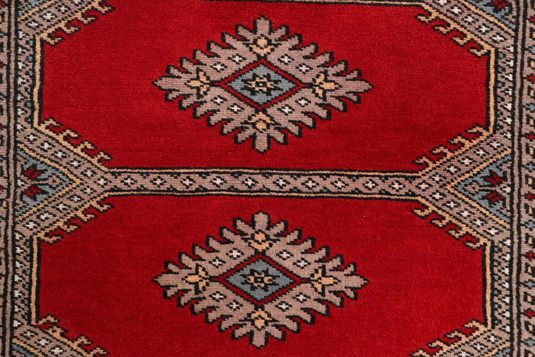 Red Pakistani Jaldar Rug 2' 5" x 10' Hand-Knotted | No. QA10878