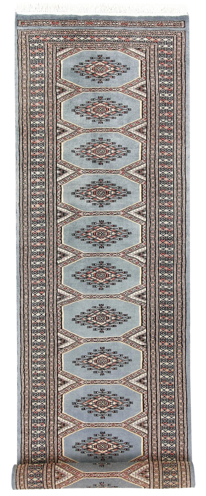 Light Slate Grey Pakistani Jaldar Rug 2' 4" x 9' 1" Hand-Knotted | No. QA10880