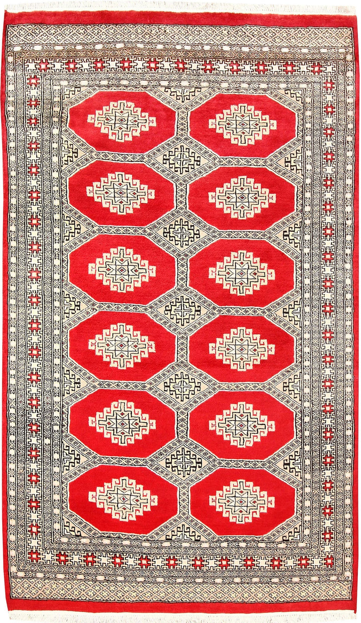 Red Pakistani Jaldar Rug 4' 1" x 6' 10" Hand-Knotted | No. QA10889