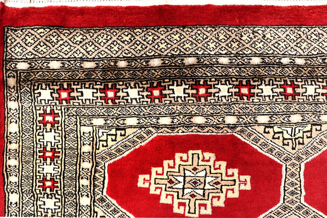 Red Pakistani Jaldar Rug 4' 1" x 6' 10" Hand-Knotted | No. QA10889