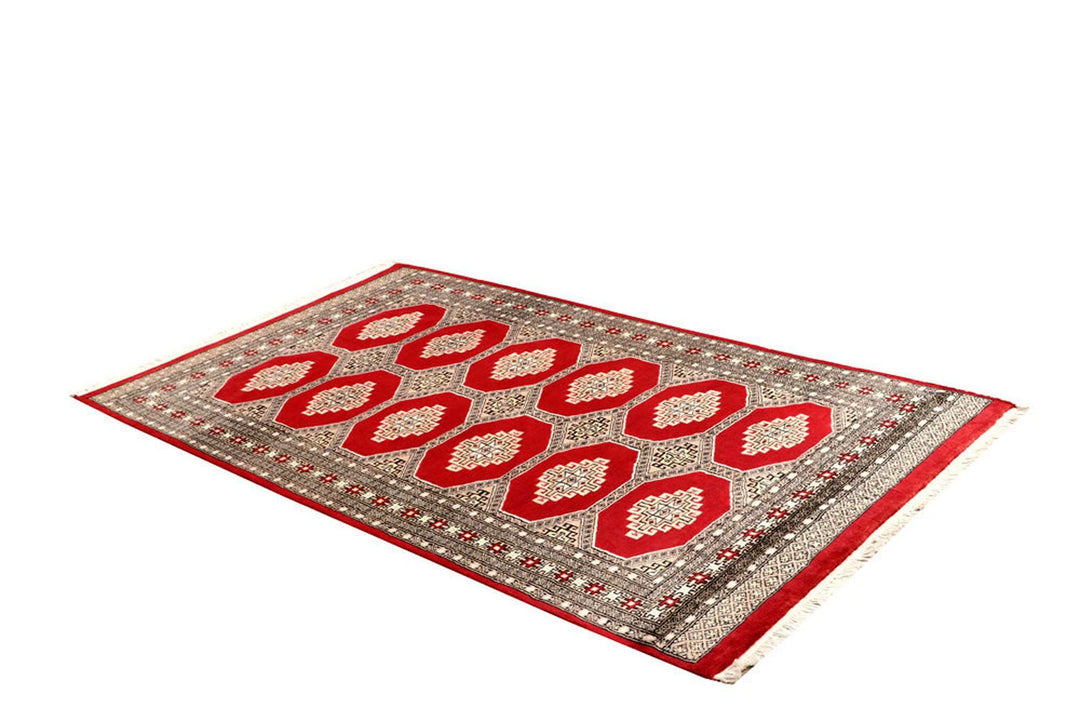 Red Pakistani Jaldar Rug 4' 1" x 6' 10" Hand-Knotted | No. QA10889