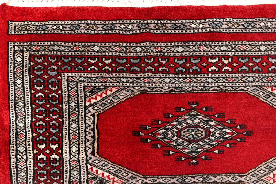 Red Pakistani Jaldar Rug 2' 5" x 9' 2" Hand-Knotted | No. QA11027