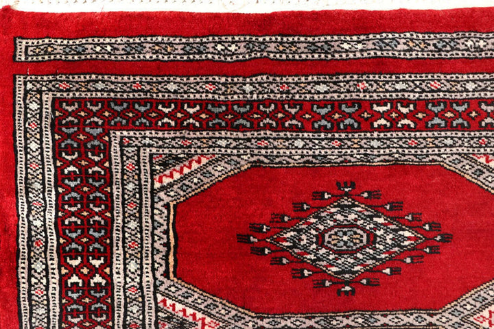 Red Pakistani Jaldar Rug 2' 5" x 9' 2" Hand-Knotted | No. QA11027