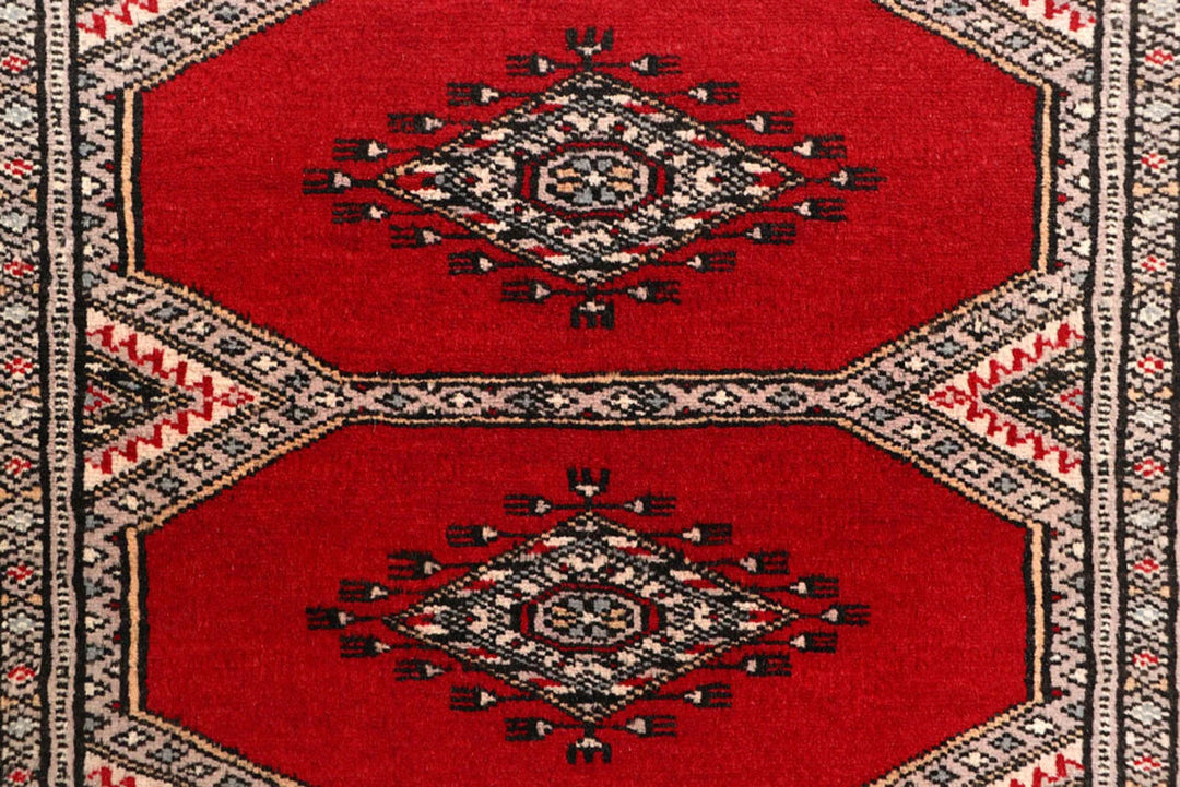 Red Pakistani Jaldar Rug 2' 5" x 9' 2" Hand-Knotted | No. QA11027