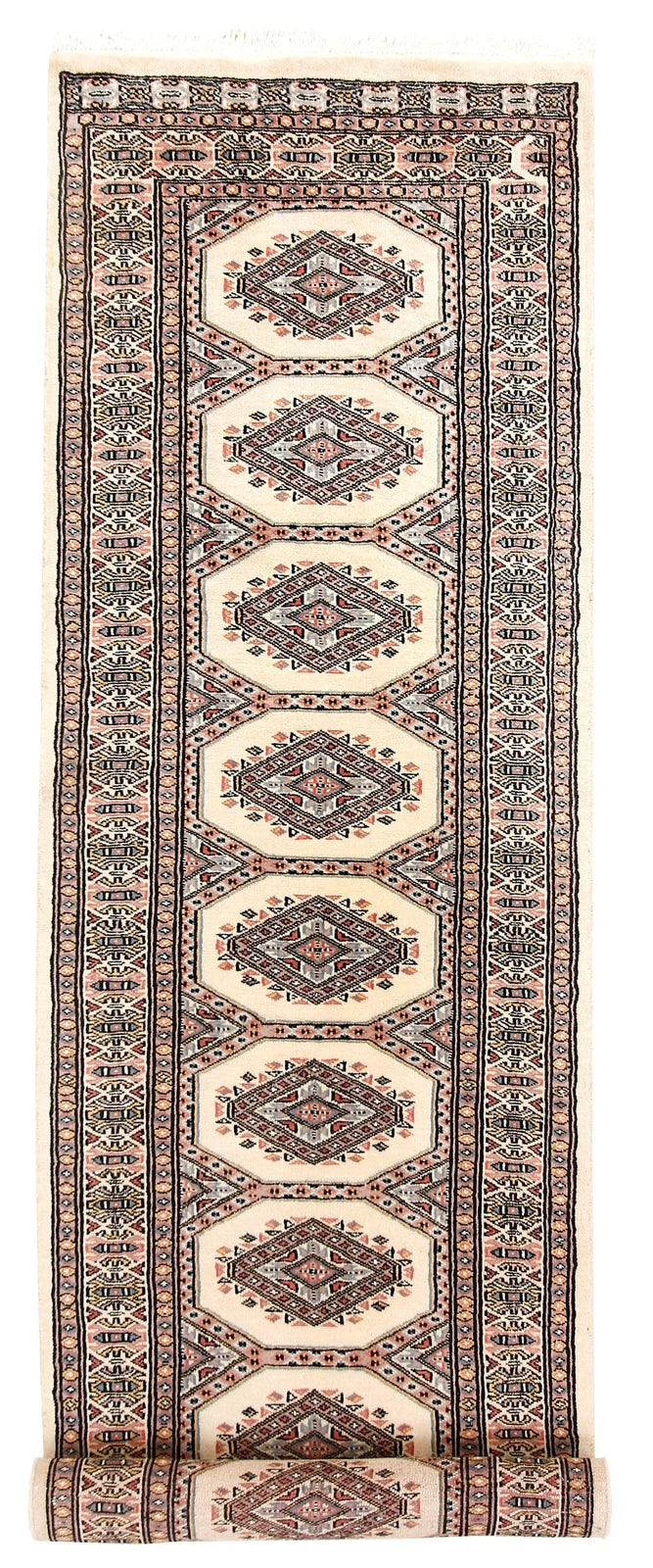 White Jaldar Rug 2' 4" x 9' 1" Hand-Knotted | No. QA11303