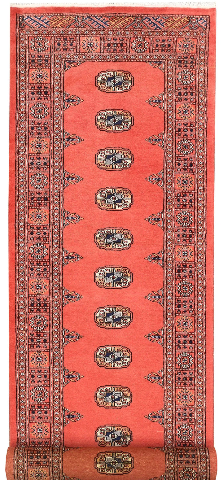Salmon Pakistani Bokhara Rug 2' 8" x 10' 2" Hand-Knotted | No. QA11373