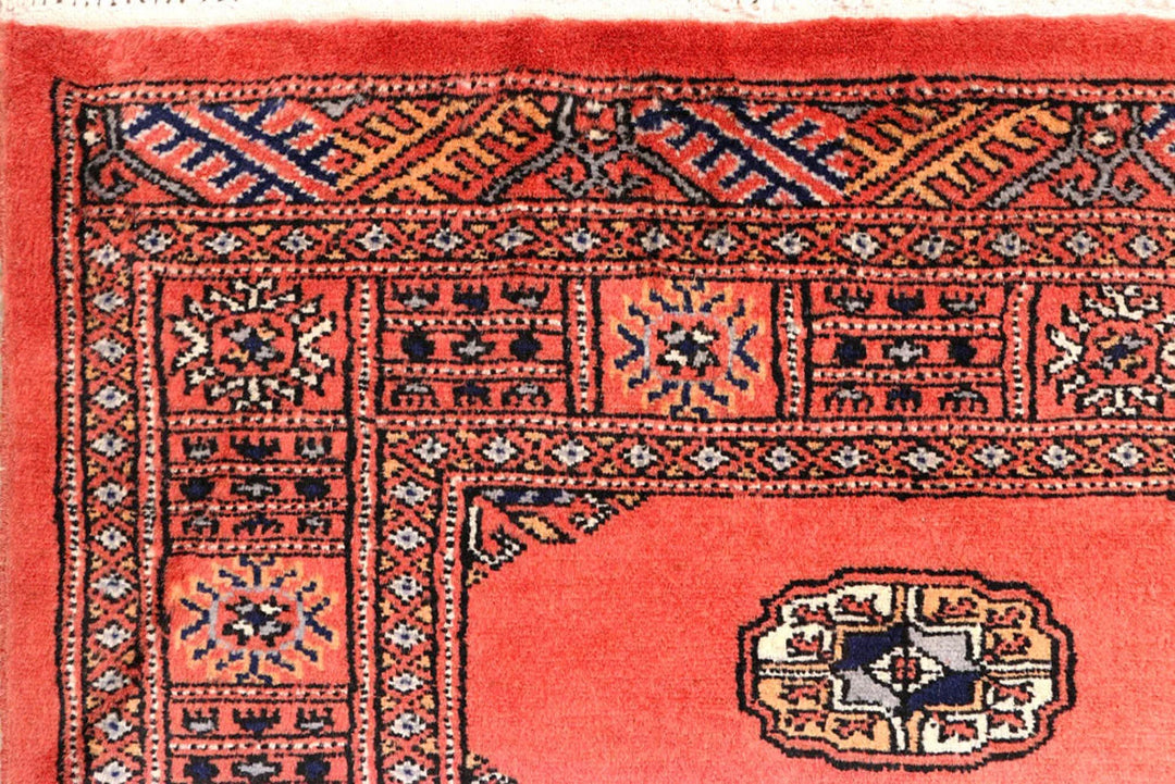 Salmon Pakistani Bokhara Rug 2' 8" x 10' 2" Hand-Knotted | No. QA11373