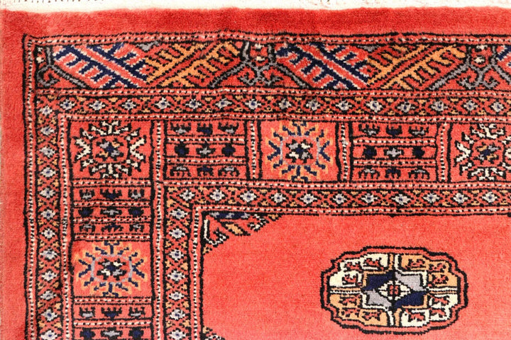 Salmon Pakistani Bokhara Rug 2' 8" x 10' 2" Hand-Knotted | No. QA11373