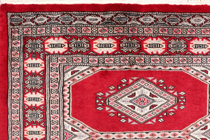 Dark Red Pakistani Jaldar Rug 3' 2" x 6' 2" Hand-Knotted | No. QA11398