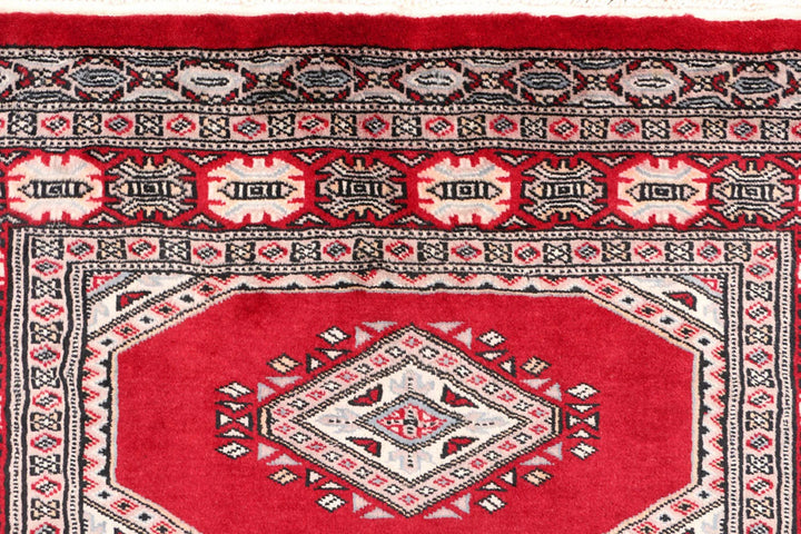 Dark Red Pakistani Jaldar Rug 3' 2" x 6' 2" Hand-Knotted | No. QA11398