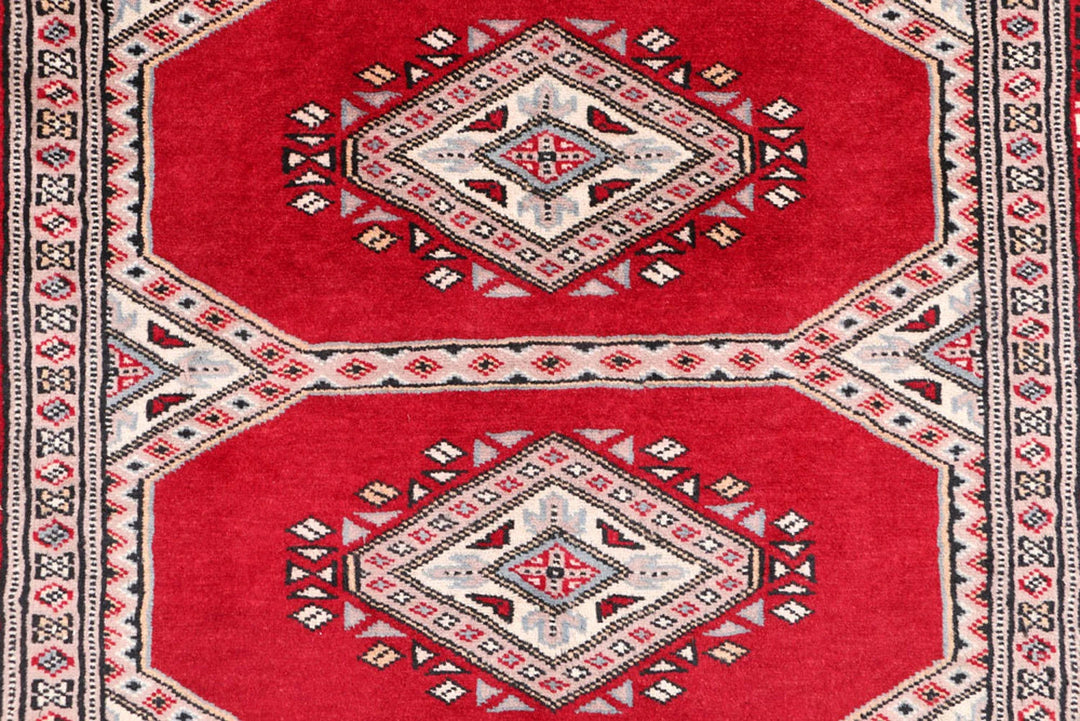Dark Red Pakistani Jaldar Rug 3' 2" x 6' 2" Hand-Knotted | No. QA11398