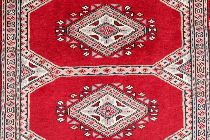 Dark Red Pakistani Jaldar Rug 3' 2" x 6' 2" Hand-Knotted | No. QA11398