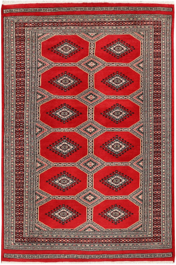 Dark Red Pakistani Jaldar Rug 4' 2" x 6' 6" Hand-Knotted | No. QA11411