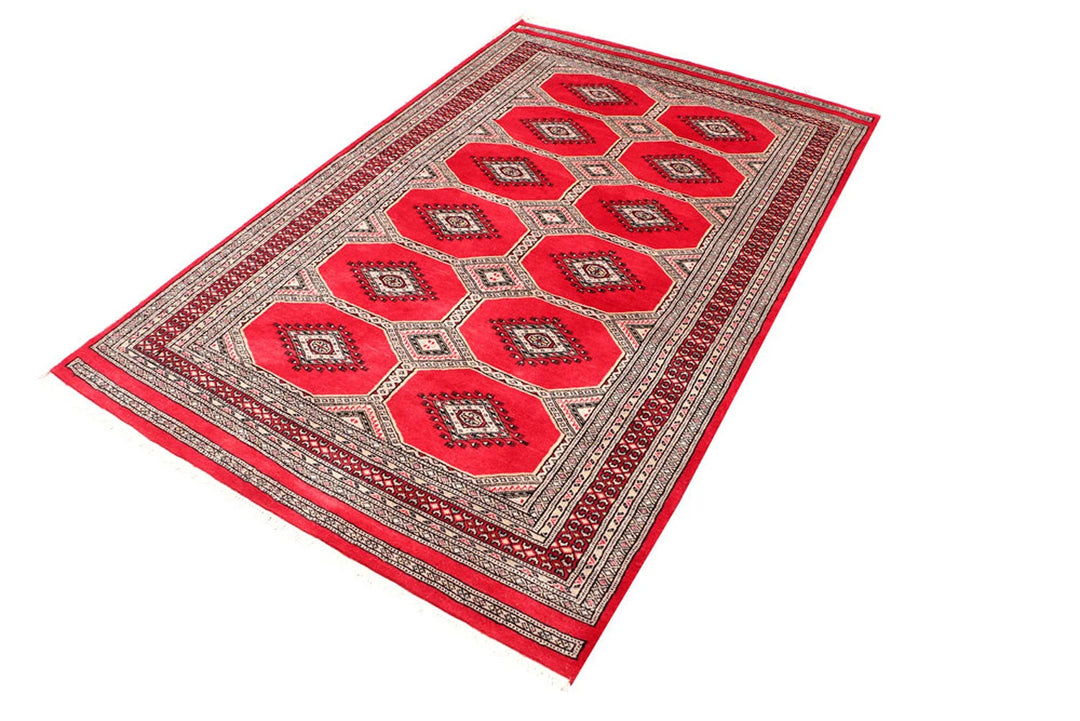 Dark Red Pakistani Jaldar Rug 4' 2" x 6' 6" Hand-Knotted | No. QA11411