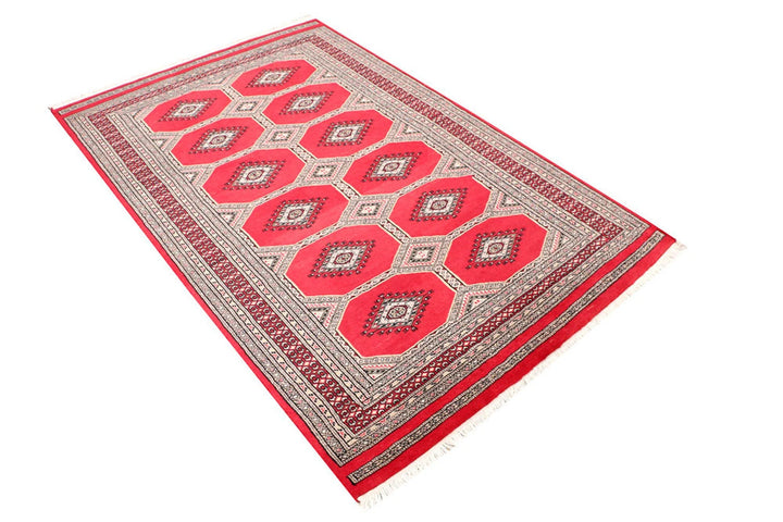 Dark Red Pakistani Jaldar Rug 4' 2" x 6' 6" Hand-Knotted | No. QA11411