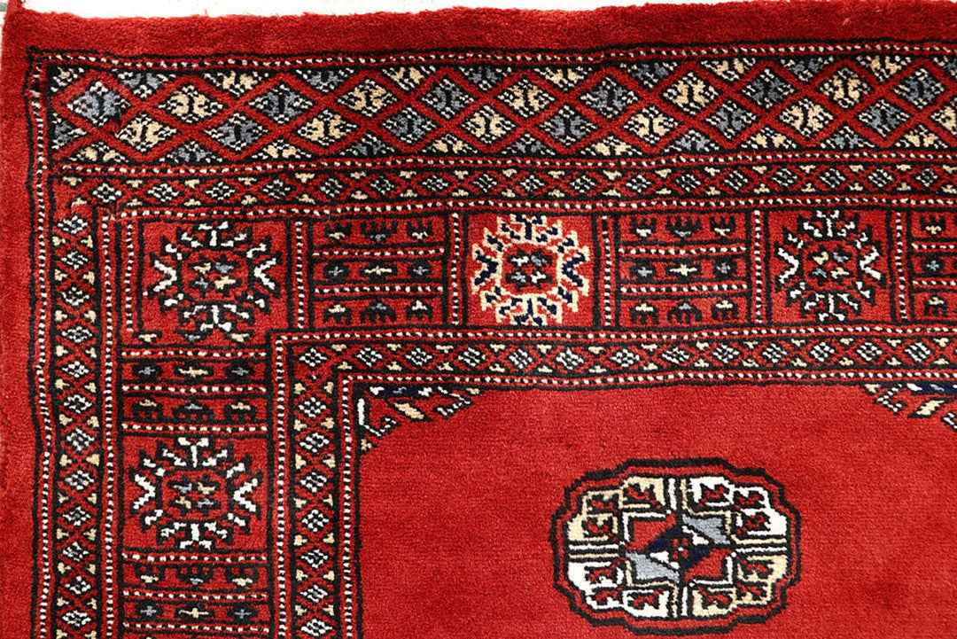 Tomato Pakistani Bokhara Runner Rug 2' 7" x 14' 3" Hand-Knotted | No. QA11466