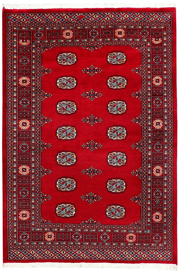 Red Bokhara Rug 4' 1" x 6' 1" Hand-Knotted | No. QA11857