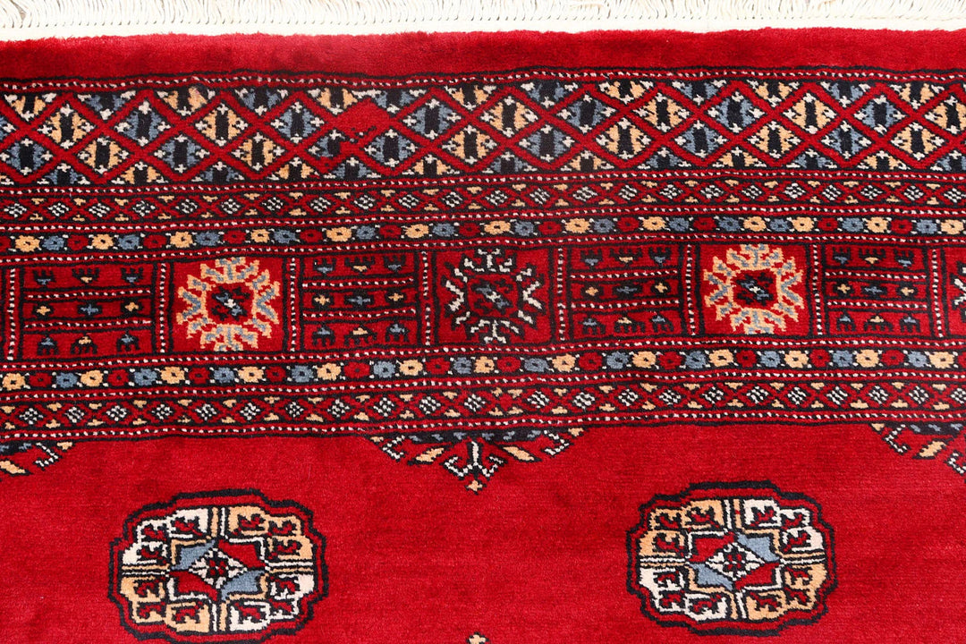 Red Bokhara Rug 4' 1" x 6' 1" Hand-Knotted | No. QA11857
