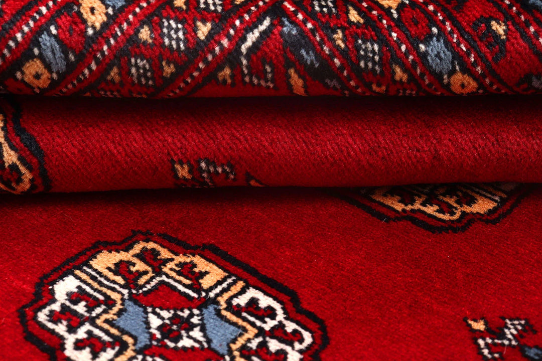 Red Bokhara Rug 4' 1" x 6' 1" Hand-Knotted | No. QA11857