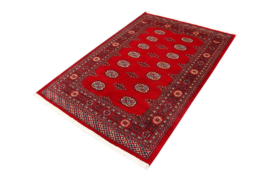 Red Bokhara Rug 4' 1" x 6' 1" Hand-Knotted | No. QA11857