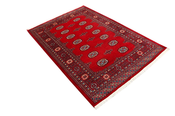 Red Bokhara Rug 4' 1" x 6' 1" Hand-Knotted | No. QA11857