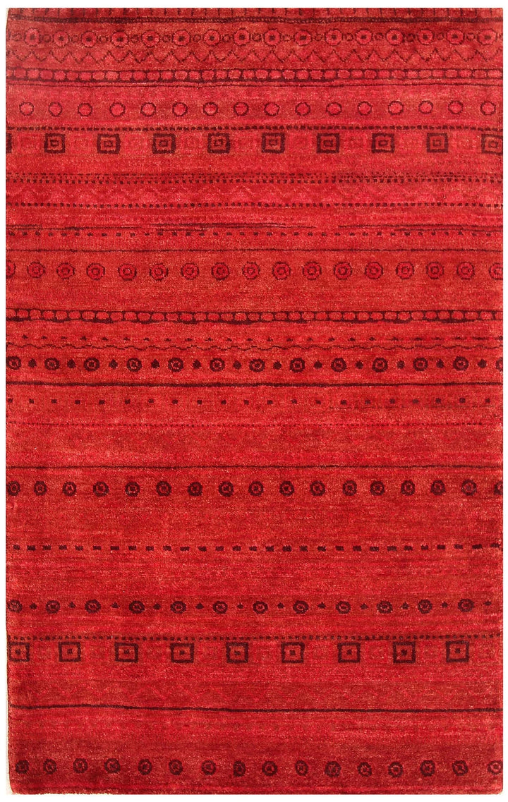Crimson Pakistani Gabbeh Rug 3' 2" x 4' 10" Hand-Knotted | No. QA11977