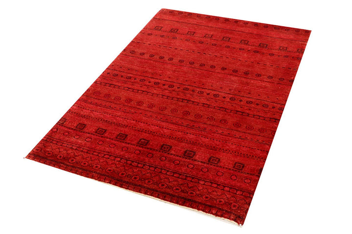 Crimson Pakistani Gabbeh Rug 3' 2" x 4' 10" Hand-Knotted | No. QA11977