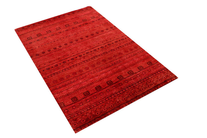 Crimson Pakistani Gabbeh Rug 3' 2" x 4' 10" Hand-Knotted | No. QA11977