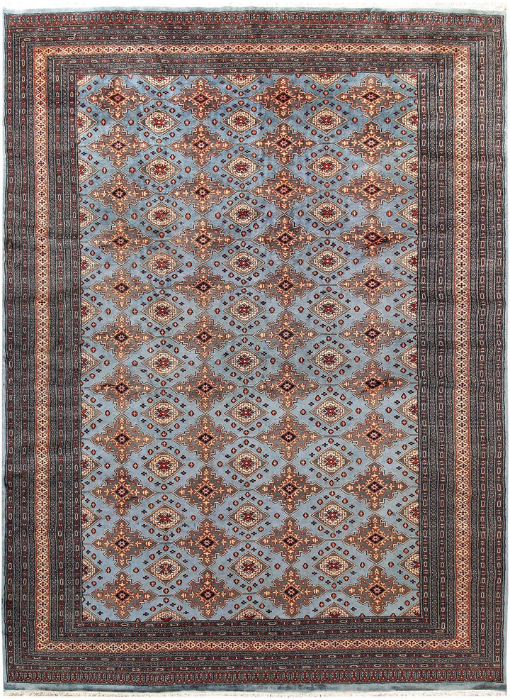 Light Steel Blue Pakistani Jaldar Rug 8' x 11' Hand-Knotted | No. QA12094