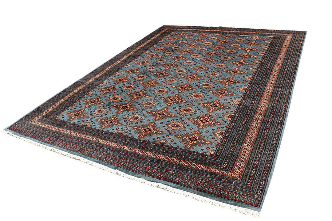 Light Steel Blue Pakistani Jaldar Rug 8' x 11' Hand-Knotted | No. QA12094