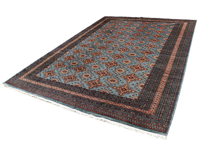 Light Steel Blue Pakistani Jaldar Rug 8' x 11' Hand-Knotted | No. QA12094